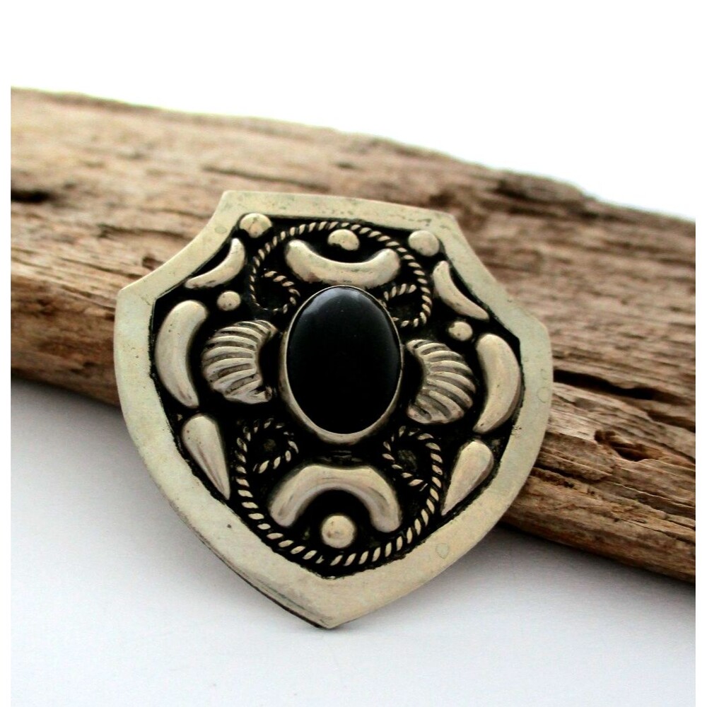 Vintage Silver & Black onyx  Bolo Tie Marked Hecho en Mexico